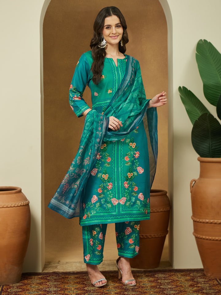 Teal-Blue-Cotton-Blend-Straight-3-Piece-Anarkali-Set