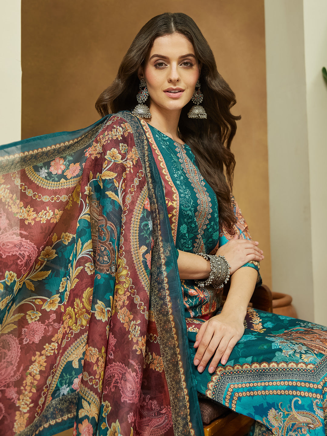 Teal-Cotton-Blend-Straight-Ethnic-Motifs-3-Piece-Anarkali-Set