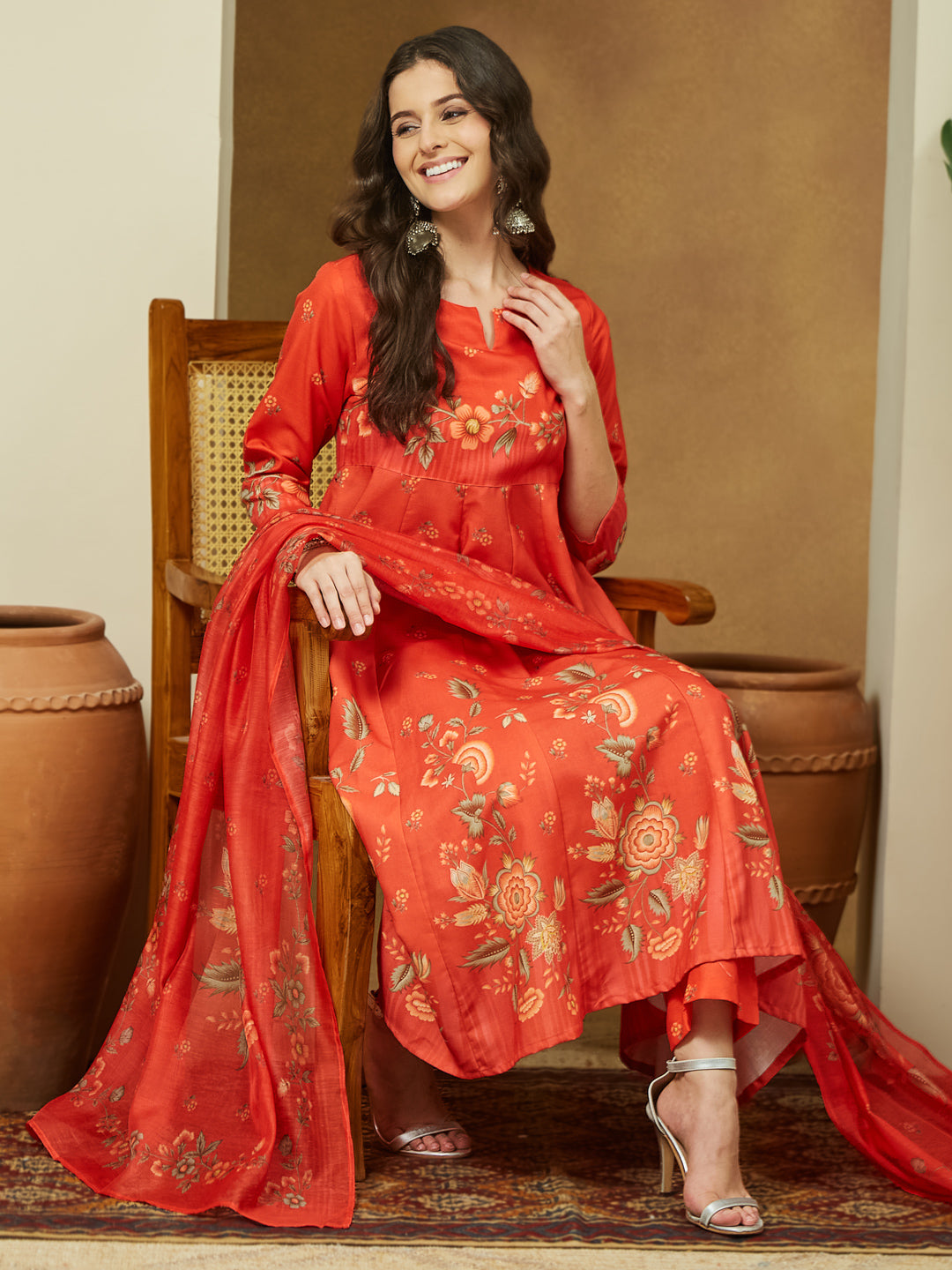 Orange-Cotton-Blend-Floral-Printed-3-Piece-Anarkali-Set