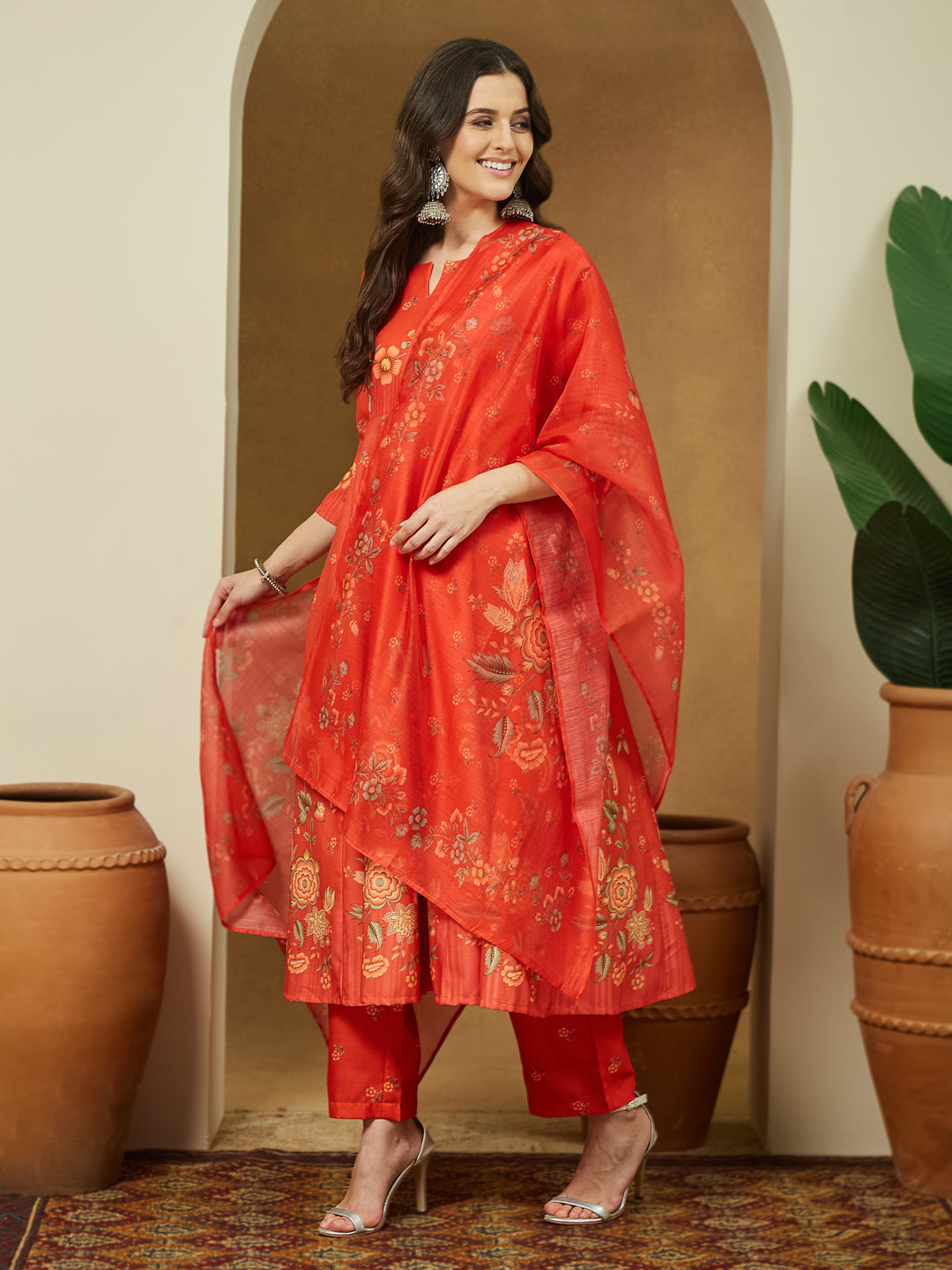 Orange-Cotton-Blend-Floral-Printed-3-Piece-Anarkali-Set