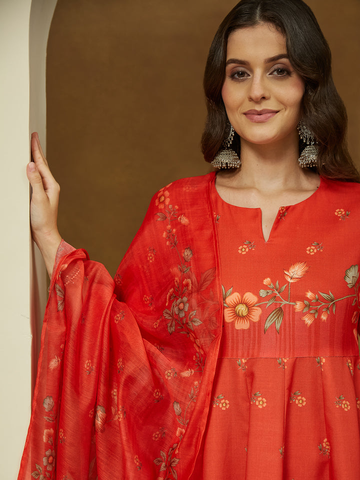 Orange-Cotton-Blend-Floral-Printed-3-Piece-Anarkali-Set