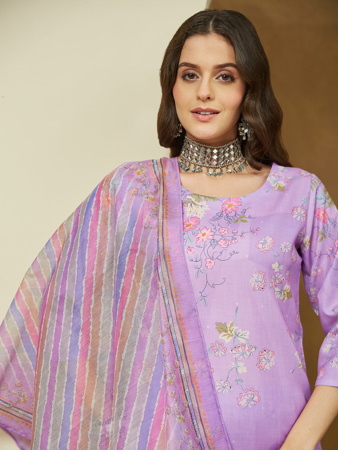 Lavender-Magic-Slub-Straight-Printed-3-Piece-Anarkali-Set