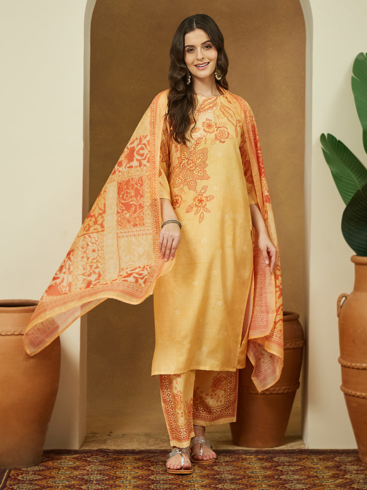 Yellow-Cotton-Blend-Floral-Printed-3-Piece-Anarkali-Set