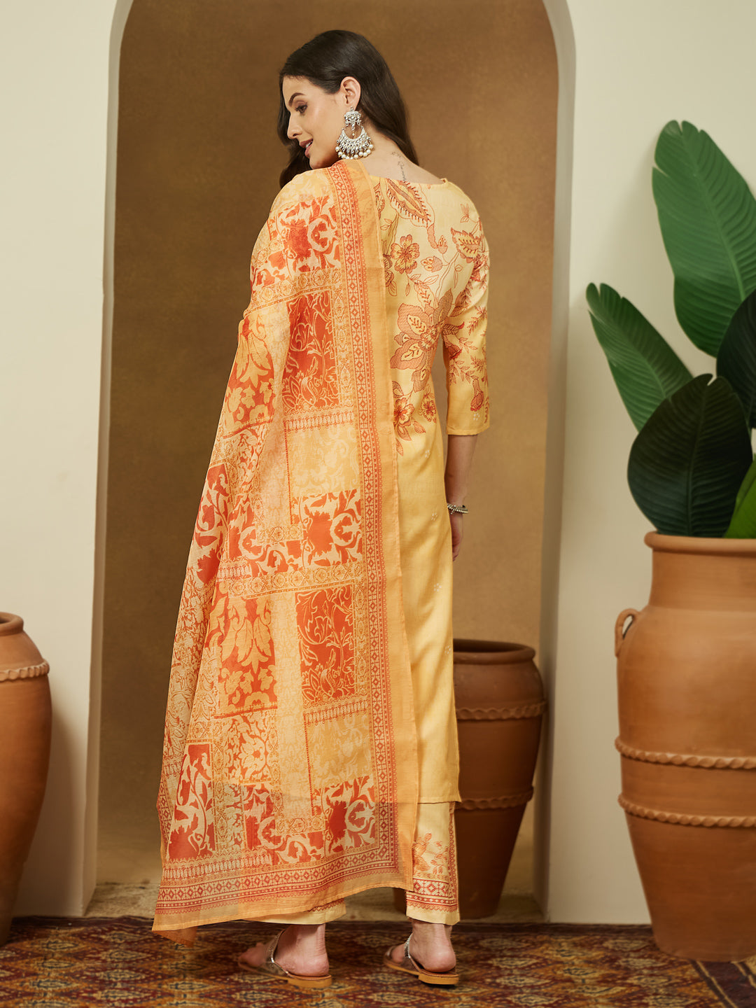 Yellow-Cotton-Blend-Floral-Printed-3-Piece-Anarkali-Set