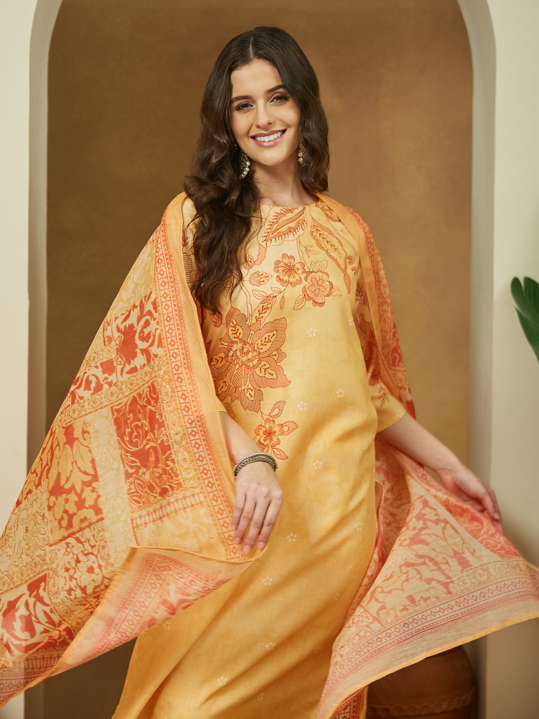 Yellow-Cotton-Blend-Floral-Printed-3-Piece-Anarkali-Set