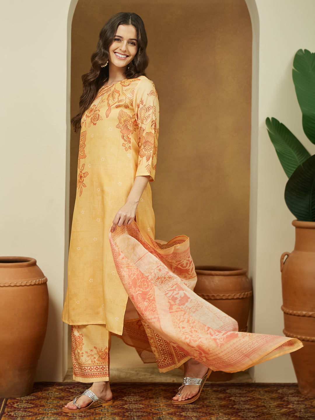 Yellow-Cotton-Blend-Floral-Printed-3-Piece-Anarkali-Set