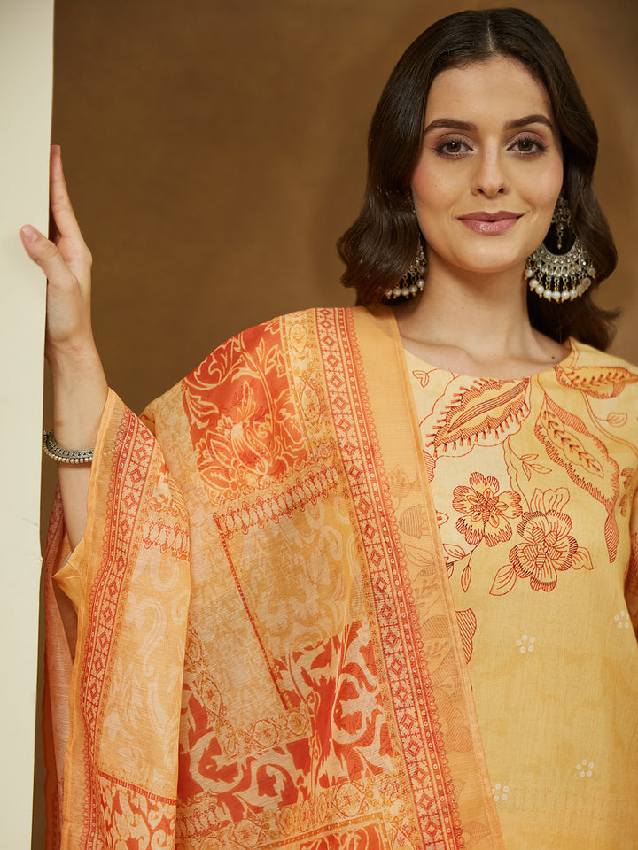 Yellow-Cotton-Blend-Floral-Printed-3-Piece-Anarkali-Set
