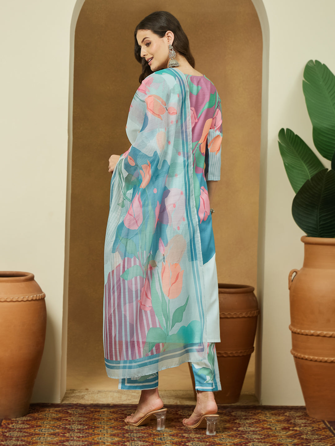Multi Abstract Straight Kurta,Bottom &amp; Dupatta