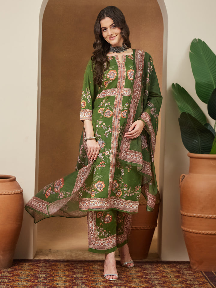 Olive-Green-Cotton-Blend-Floral-Printed-3-Piece-Anarkali-Set