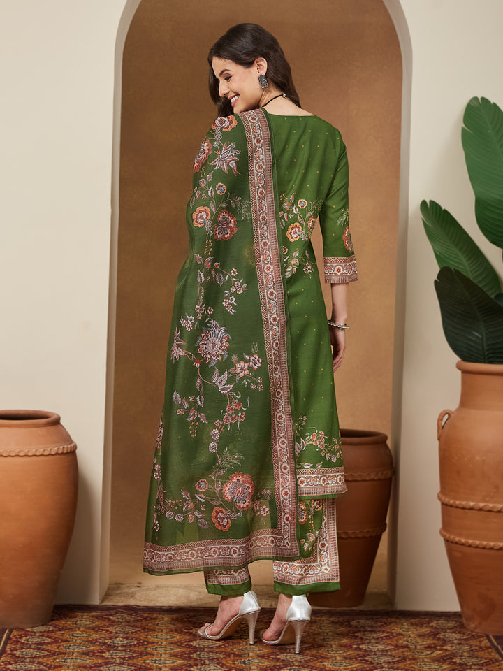 Olive-Green-Cotton-Blend-Floral-Printed-3-Piece-Anarkali-Set