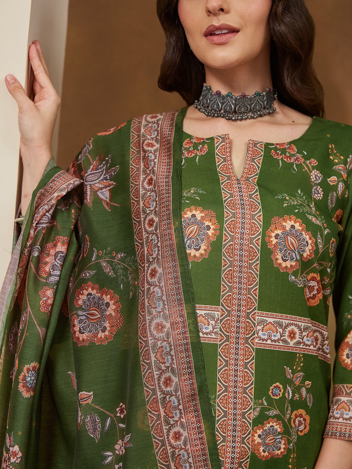 Olive-Green-Cotton-Blend-Floral-Printed-3-Piece-Anarkali-Set