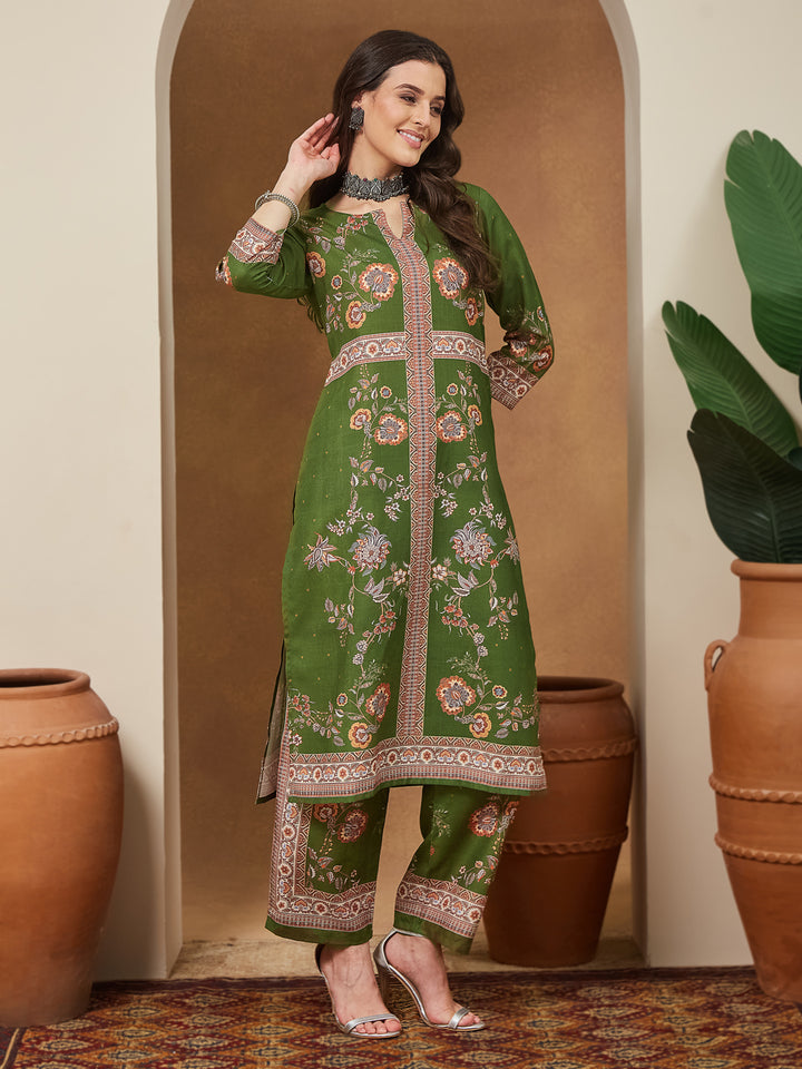 Olive-Green-Cotton-Blend-Floral-Printed-3-Piece-Anarkali-Set