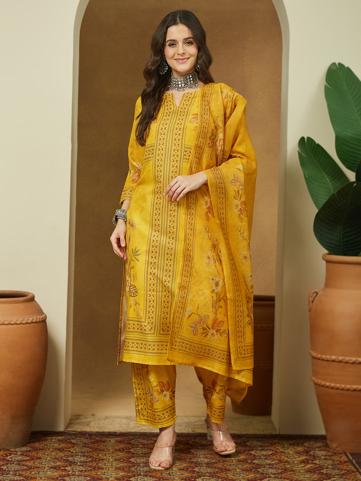 Yellow-Cotton-Blend-Straight-Floral-Printed-3-Piece-Anarkali-Set