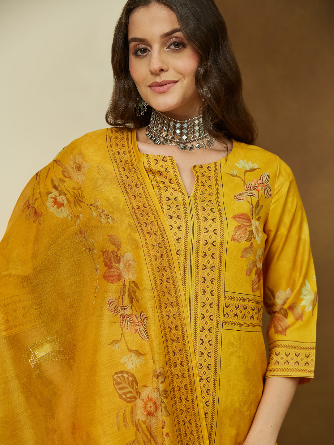 Yellow-Cotton-Blend-Straight-Floral-Printed-3-Piece-Anarkali-Set