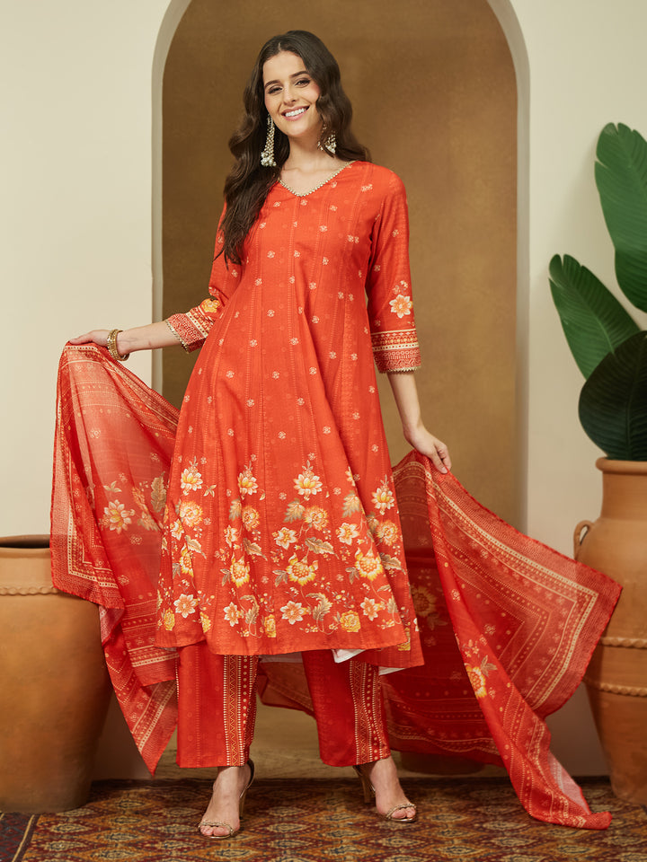 Red-Magic-Slub-Printed-3-Piece-Anarkali-Set