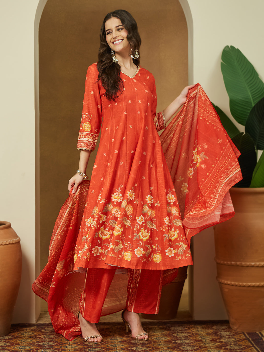 Red-Magic-Slub-Printed-3-Piece-Anarkali-Set