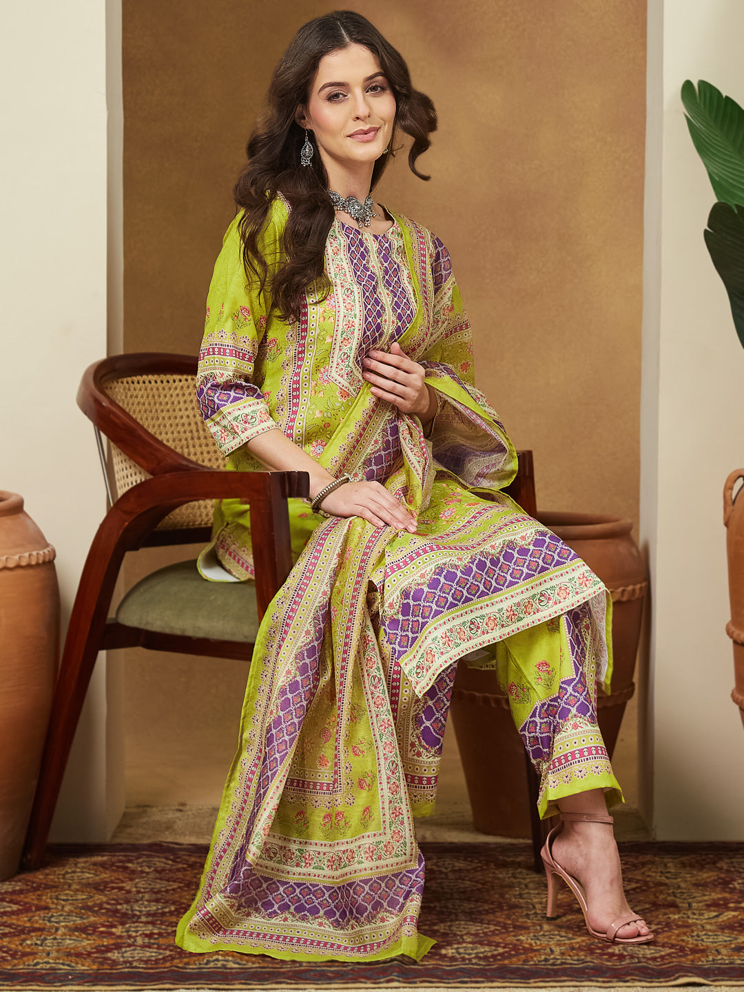 Green-Cotton-Blend-Straight-Floral-Printed-3-Piece-Anarkali-Set