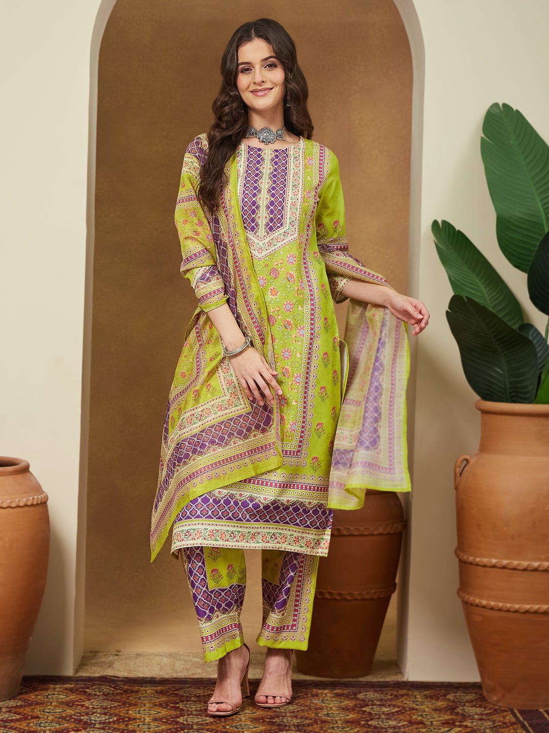Green-Cotton-Blend-Straight-Floral-Printed-3-Piece-Anarkali-Set