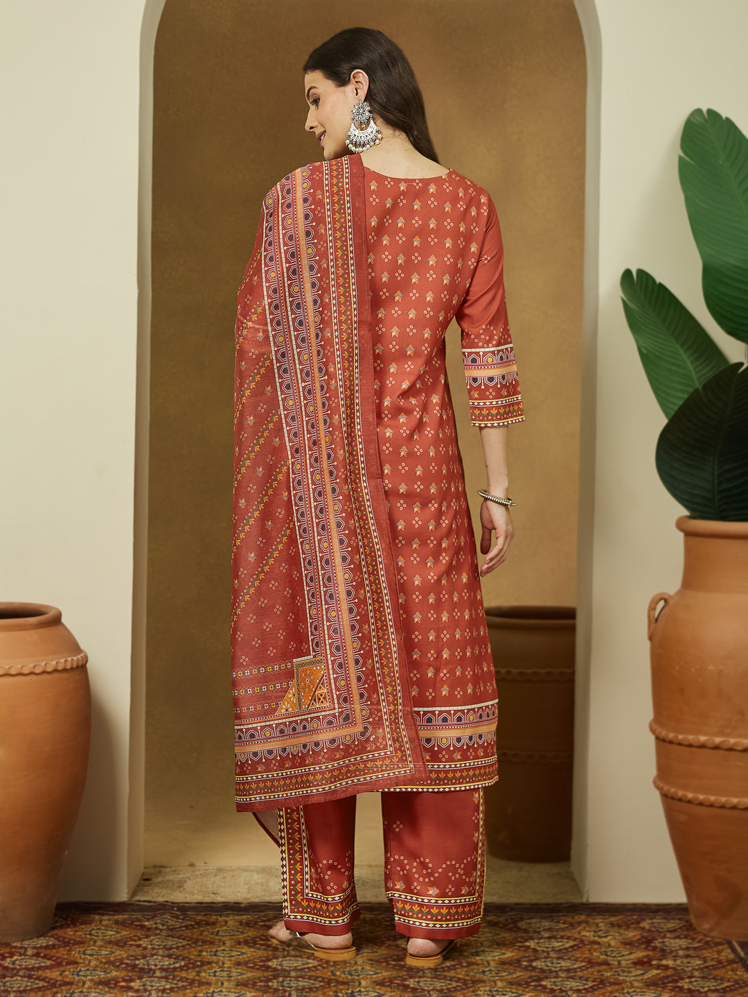 Rust-Cotton-Blend-Straight-Floral-Printed-3-Piece-Anarkali-Set