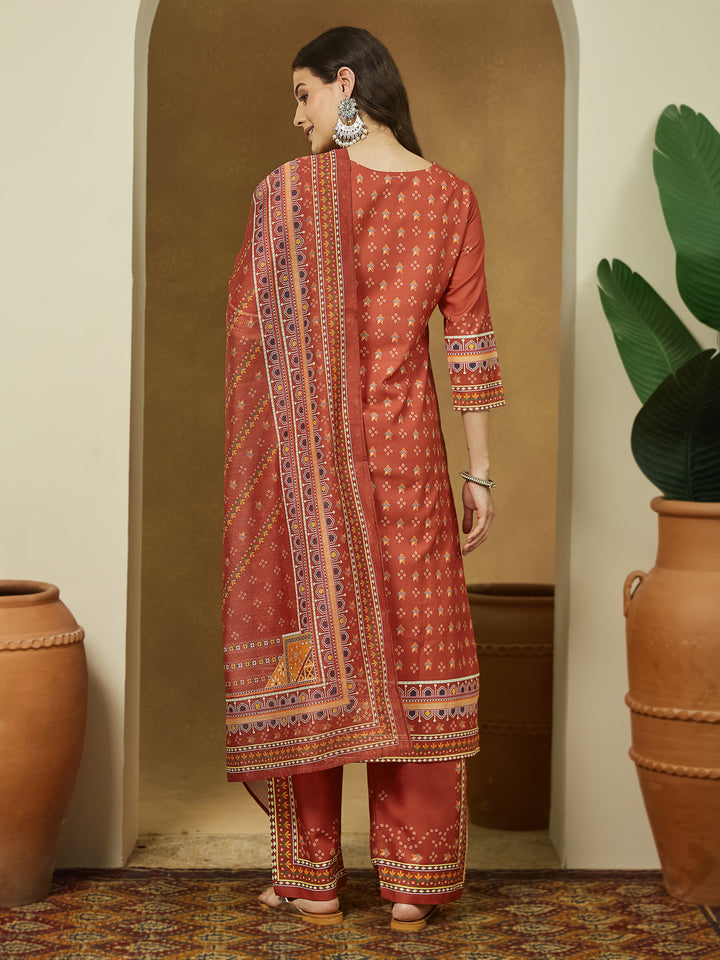 Rust-Cotton-Blend-Straight-Floral-Printed-3-Piece-Anarkali-Set