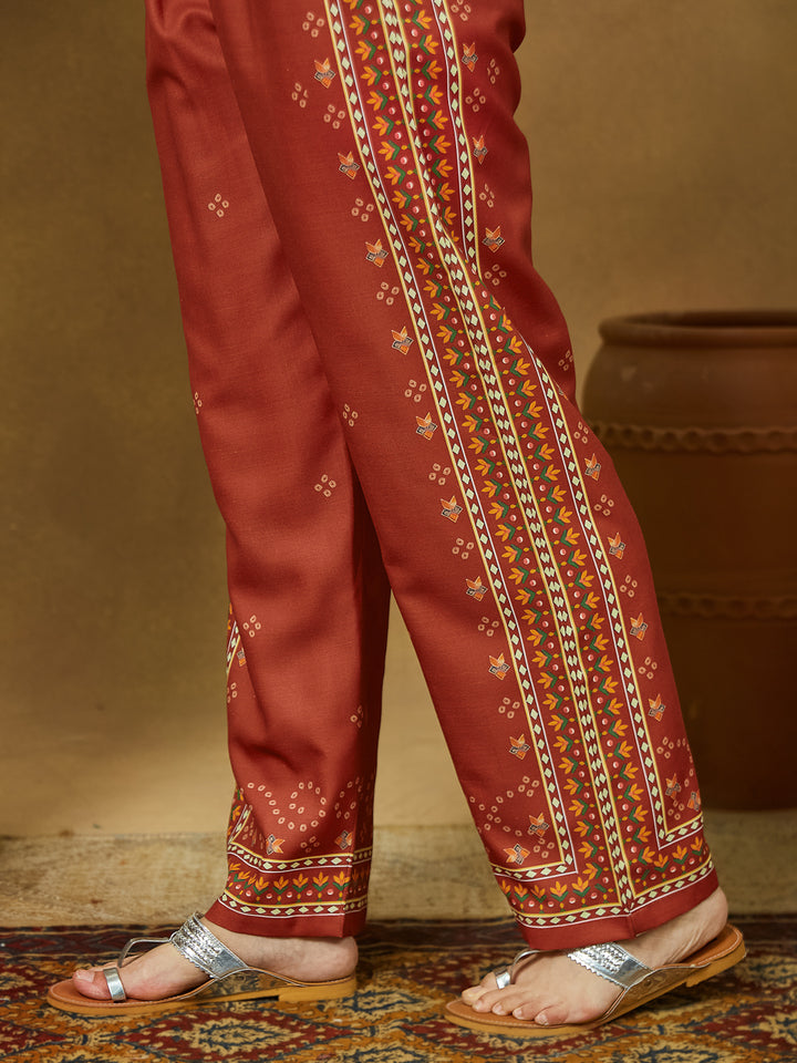 Rust-Cotton-Blend-Straight-Floral-Printed-3-Piece-Anarkali-Set