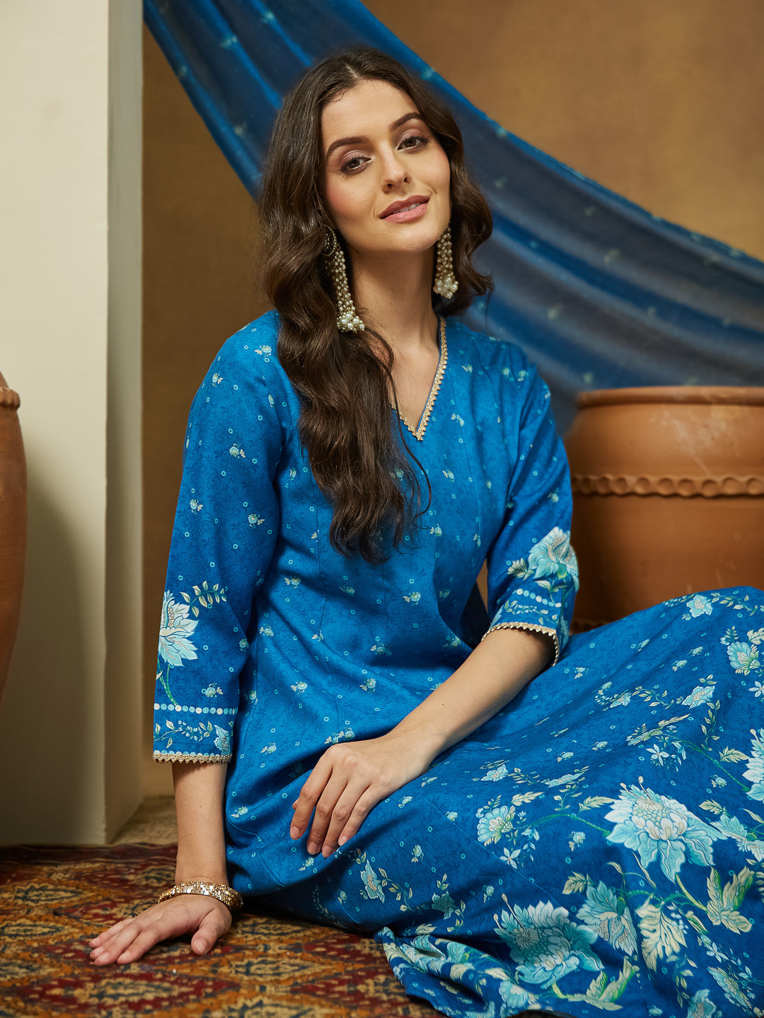 Blue-Cotton-Blend-Floral-Printed-3-Piece-Anarkali-Set