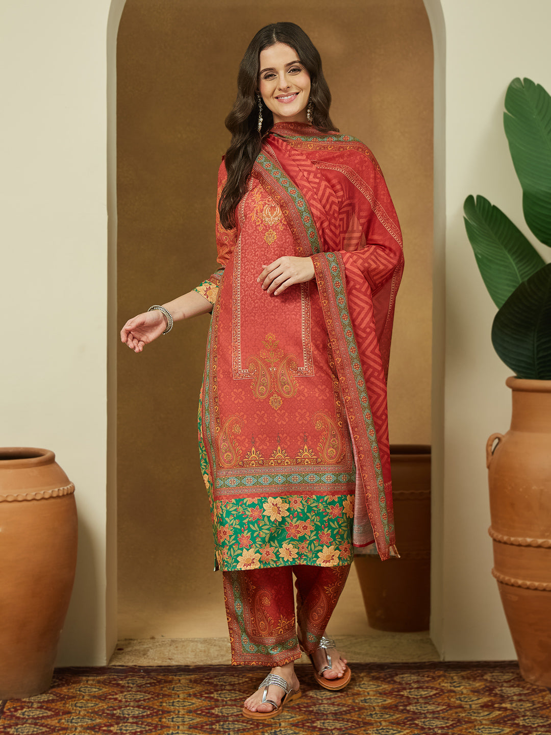 Rust-Cotton-Blend-Ethnic-Motifs-3-Piece-Kurta-Set