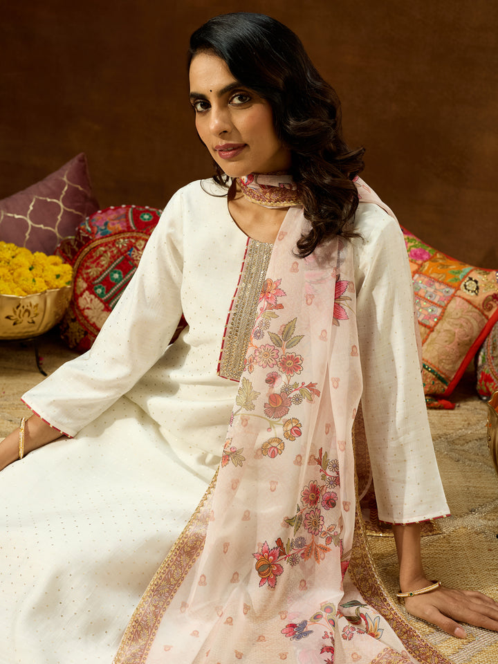 Off White Silk Blend Embellished 3-Piece Kurta Set