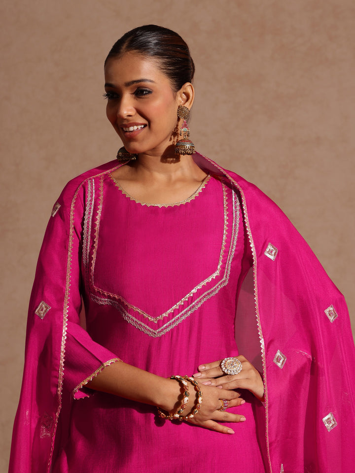 Pink Silk Blend Yoke Design 3-Piece Kurta Set