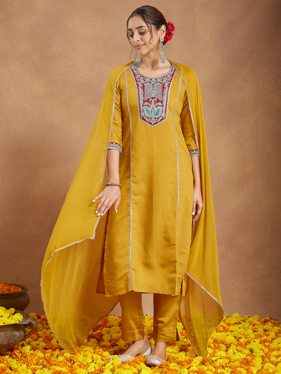 Mustard-Georgette-Straight-Embroidered-3-Piece-Kurta-Set
