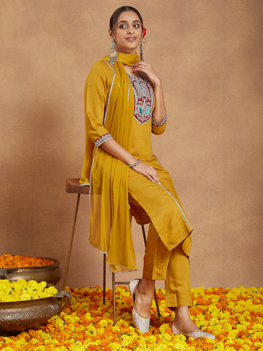 Mustard-Georgette-Straight-Embroidered-3-Piece-Kurta-Set
