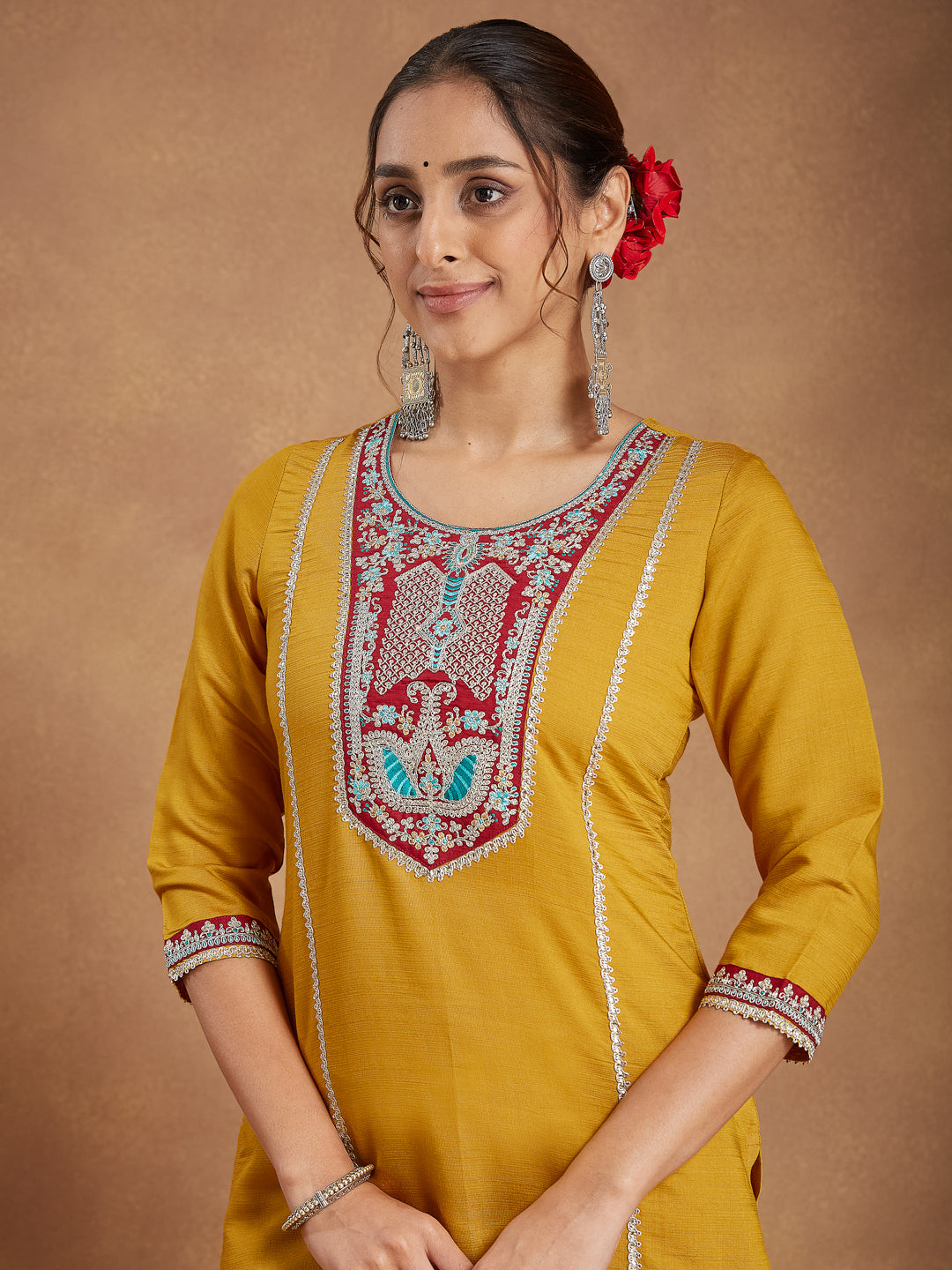 Mustard-Georgette-Straight-Embroidered-3-Piece-Kurta-Set