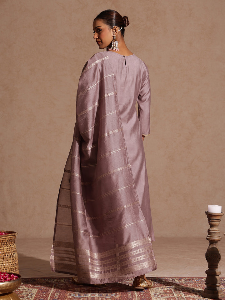 Brown Silk Blend Embellished 3-Piece Kurta Set