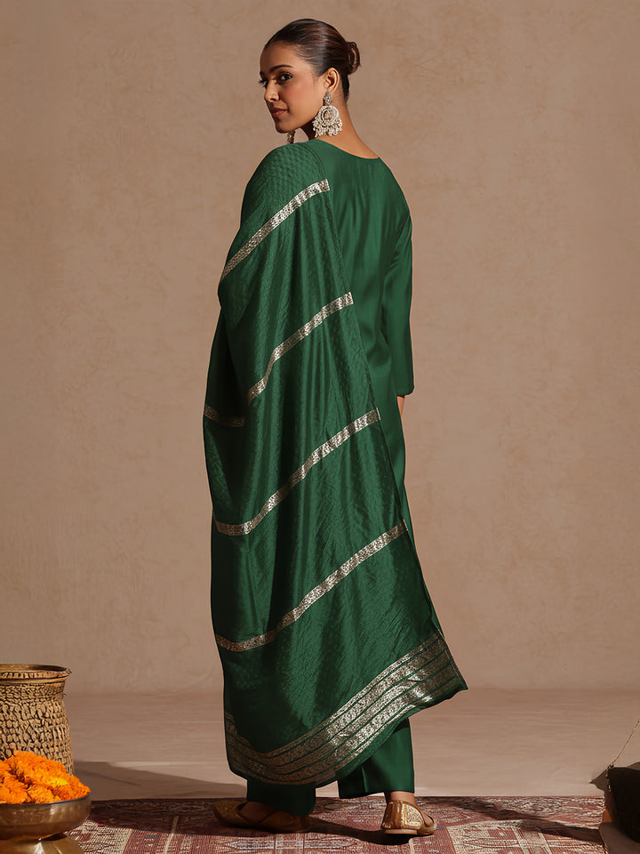 Bottle Green Silk Blend Embroidered 3-Piece Kurta Set