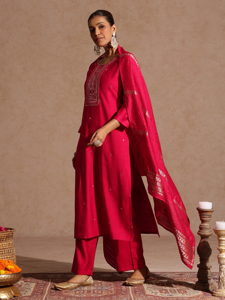 Pink Silk Blend Embroidered 3-Piece Kurta Set