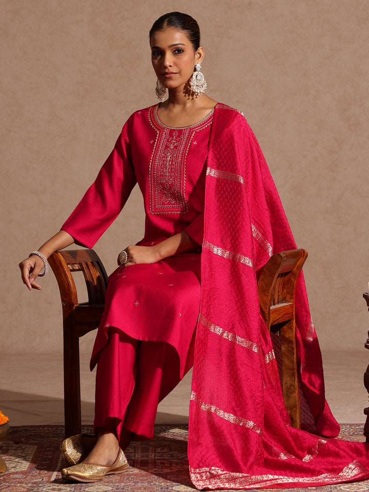 Pink Silk Blend Embroidered 3-Piece Kurta Set