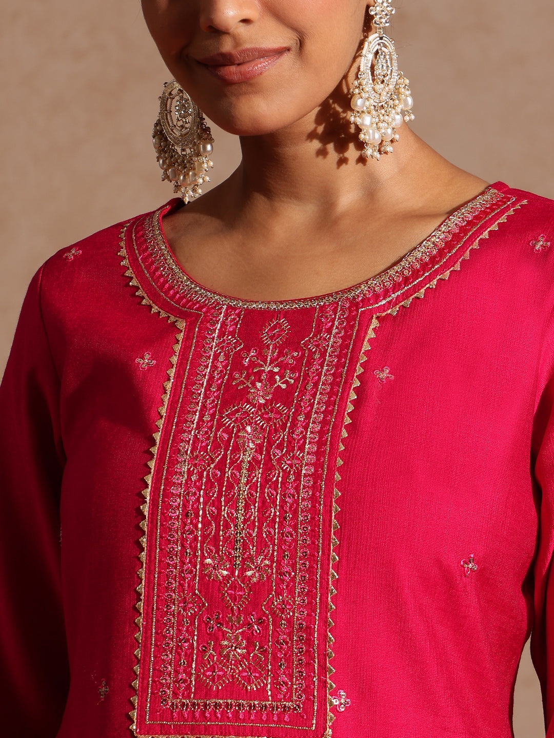 Pink Silk Blend Embroidered 3-Piece Kurta Set