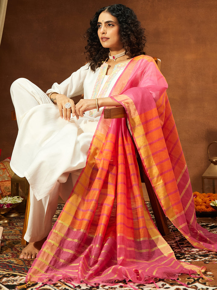 Off White Silk Blend Embellished 3-Piece Kurta Set