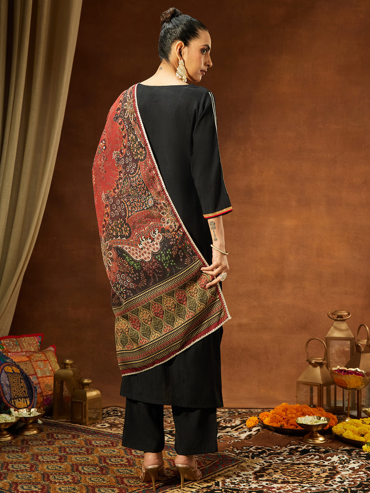 Black Silk Blend Embellished 3-Piece Kurta Set