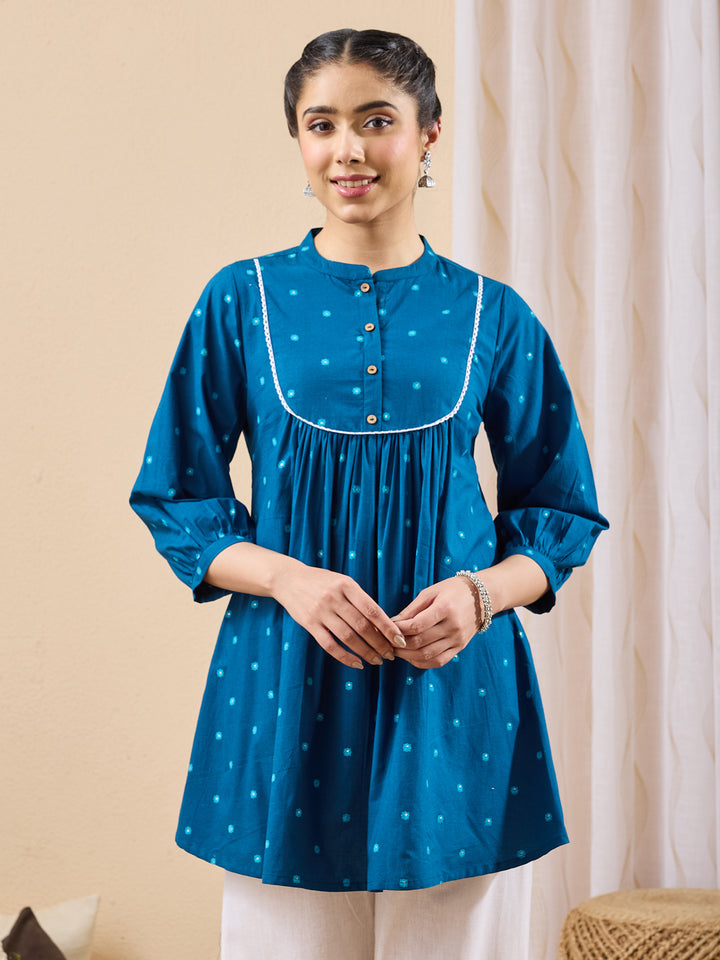 Teal Foil Print A-Line Tunic