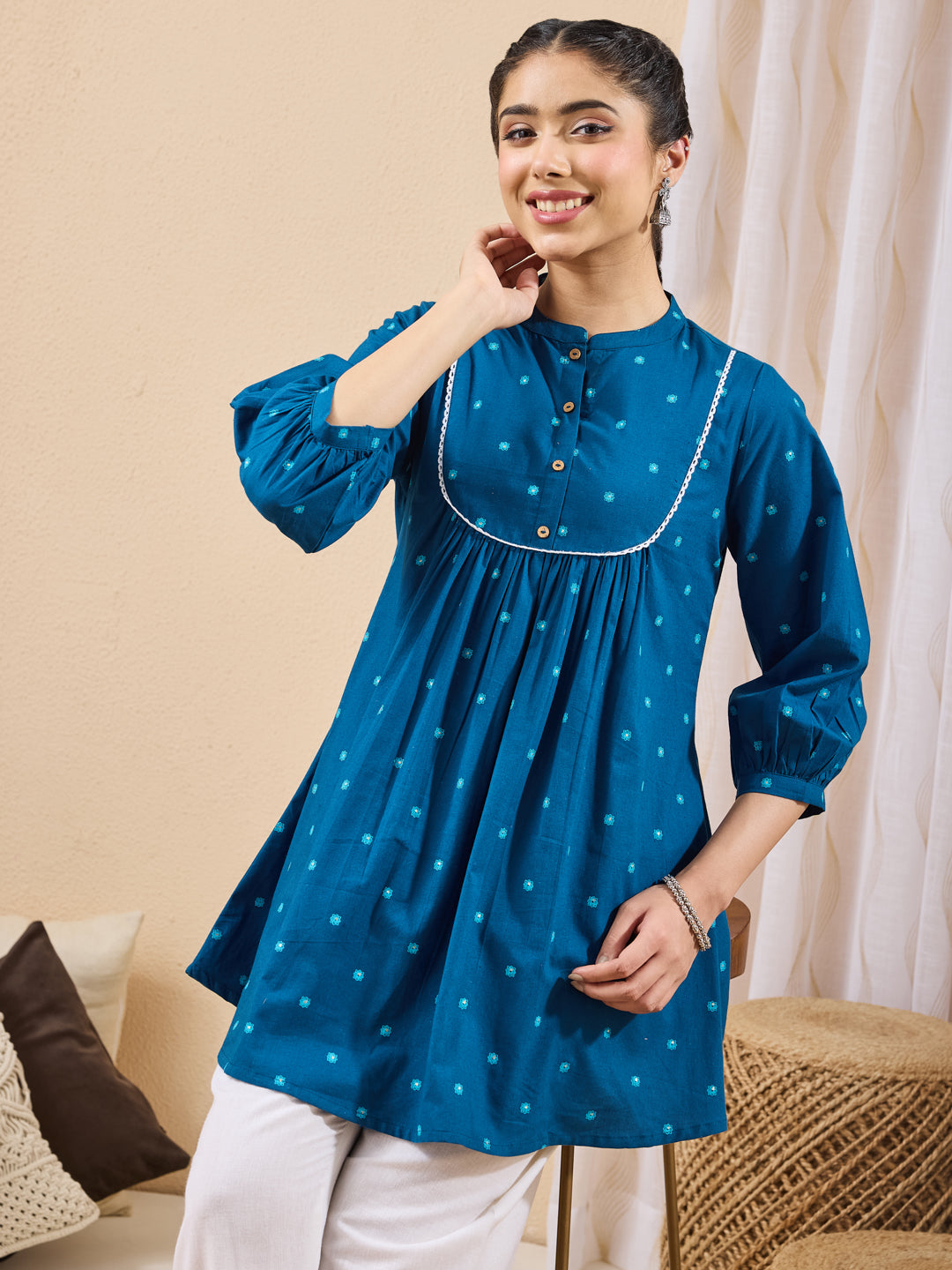 Teal Foil Print A-Line Tunic