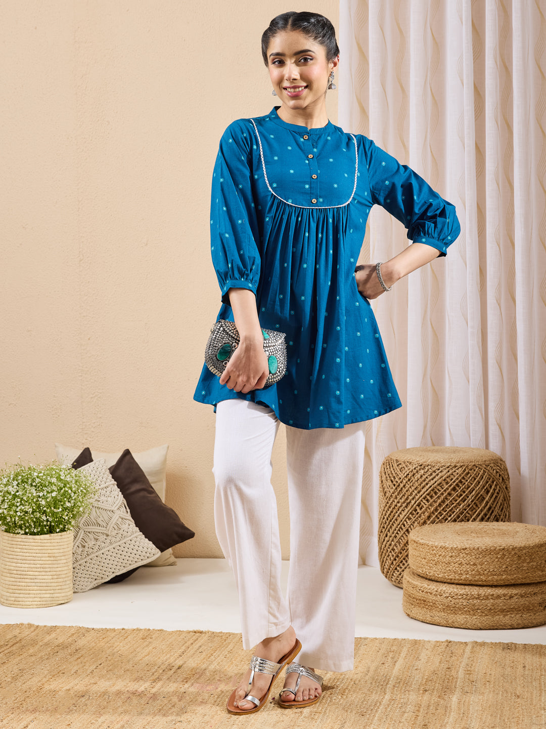 Teal Foil Print A-Line Tunic