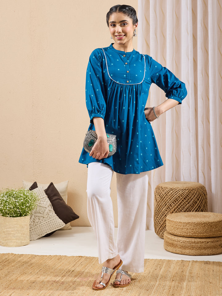 Teal Foil Print A-Line Tunic