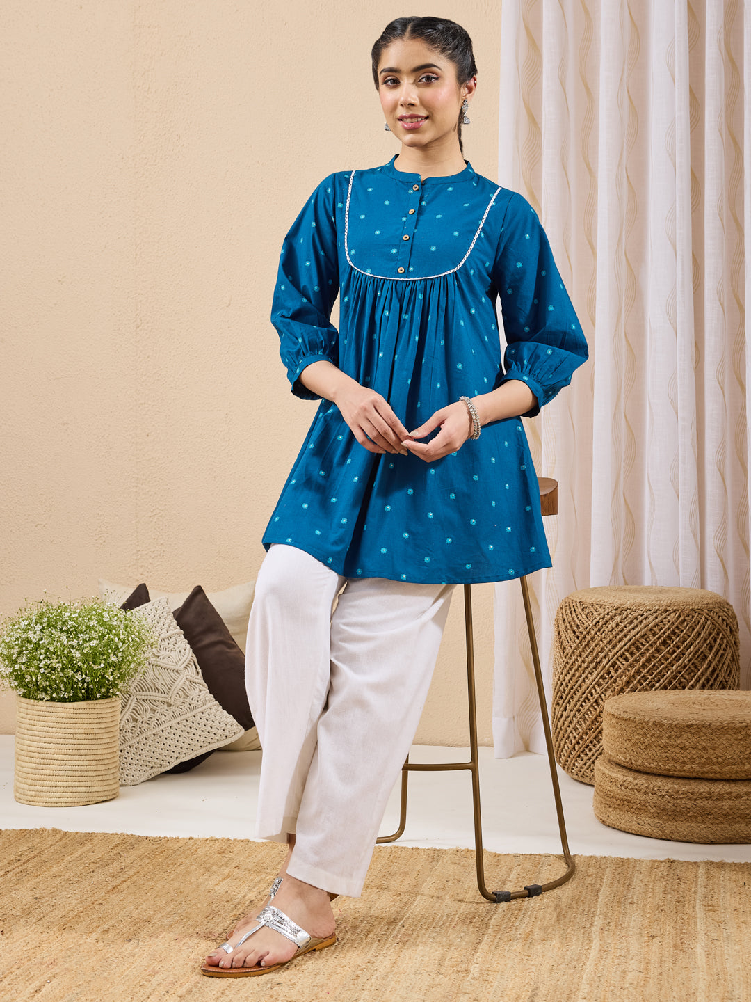 Teal Foil Print A-Line Tunic