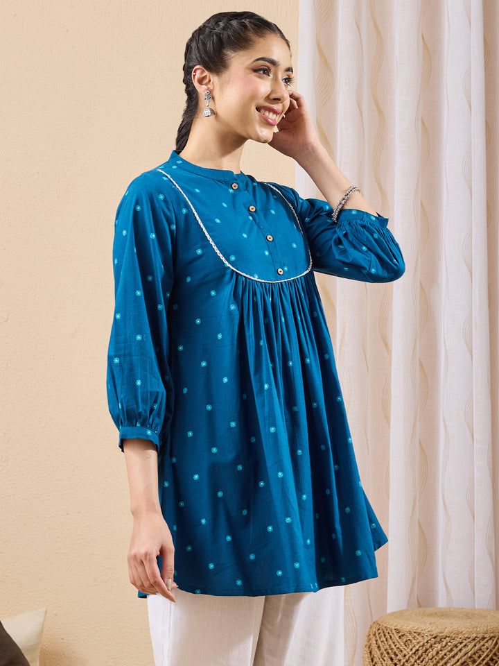 Teal Foil Print A-Line Tunic