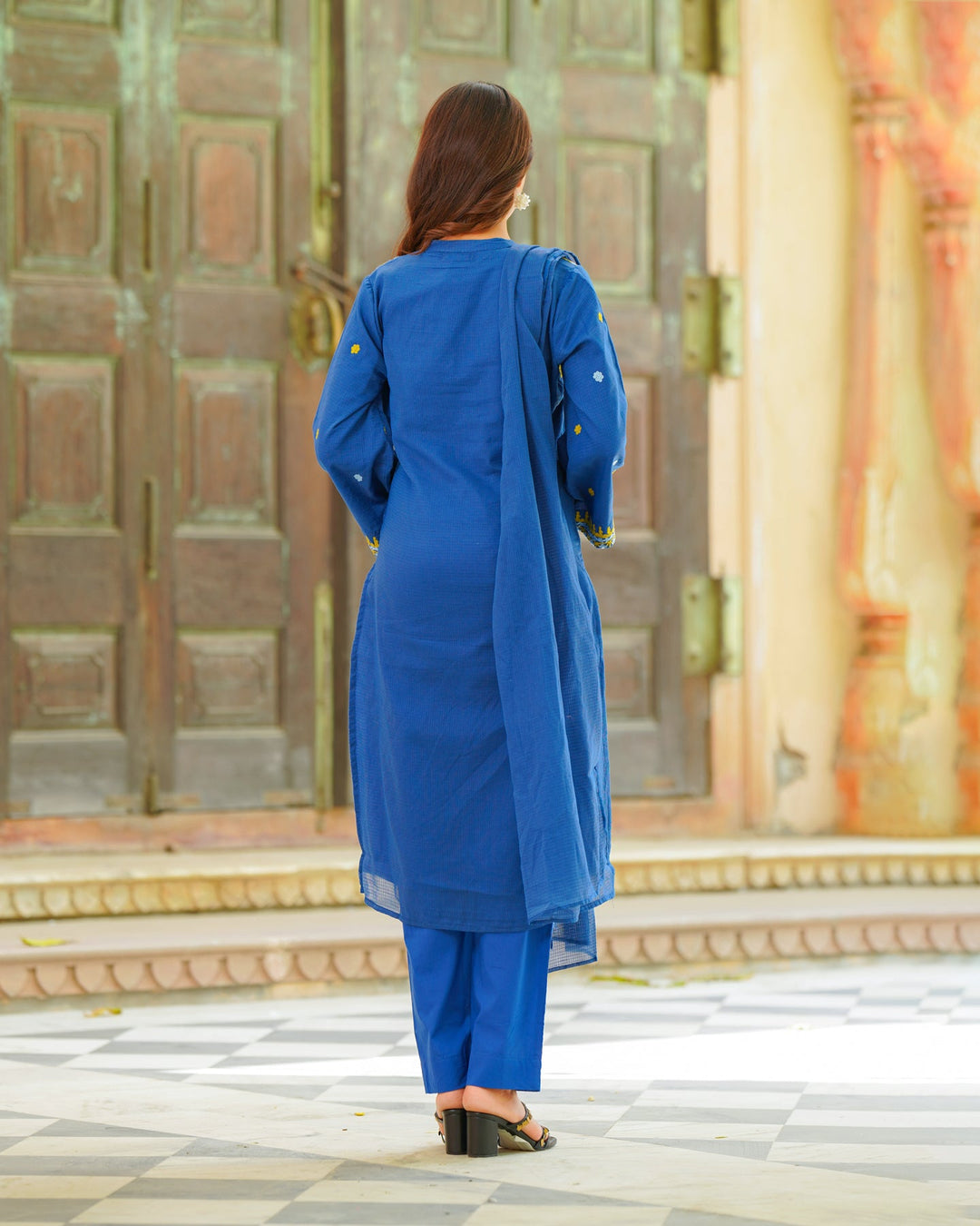 Royal-Blue-Kota-Doria-Straight-3-Piece-Kurta-Set