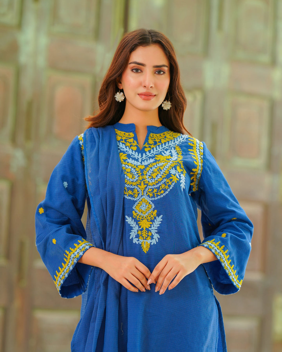 Royal-Blue-Kota-Doria-Straight-3-Piece-Kurta-Set
