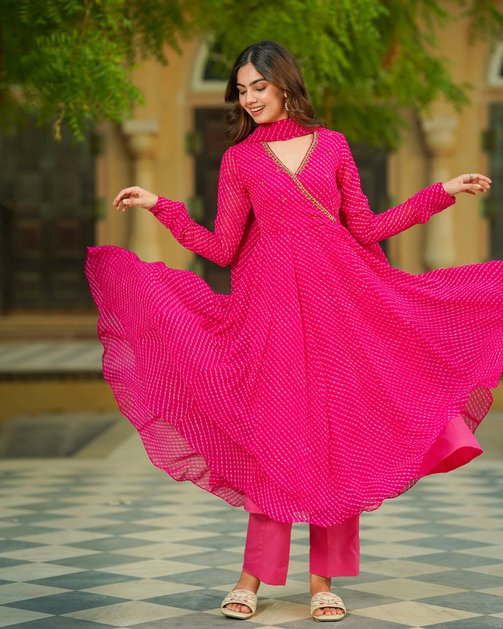 Royal-Pink-Georgette-Embroidered-Kalidaar-3-Piece-Kurta-Set