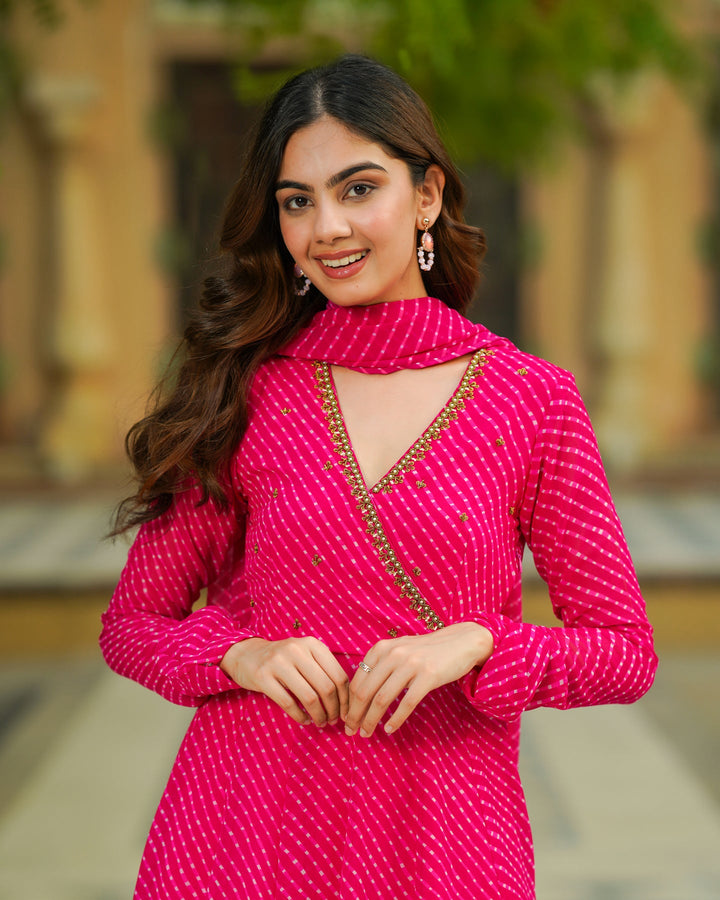 Royal-Pink-Georgette-Embroidered-Kalidaar-3-Piece-Kurta-Set