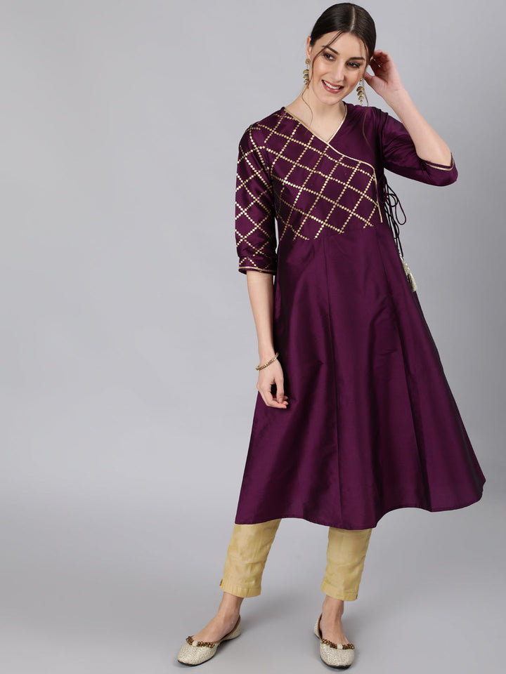 Purple-&-Gold-Print-Angrakha-Pattern-Kurta